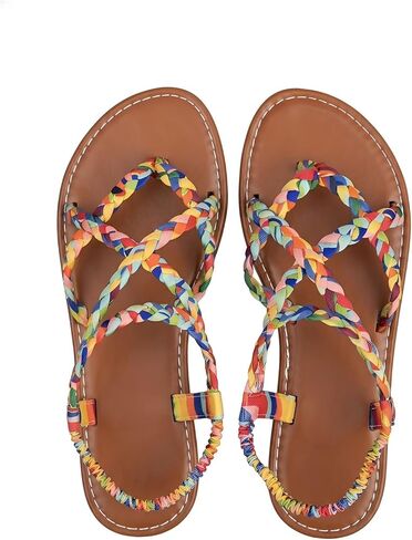 RoseSeek Women's Boho Colorful Braided Sandals Peep Toe Flat Sandals Flats Beach Vacation Shoes in Saudi Arabia
