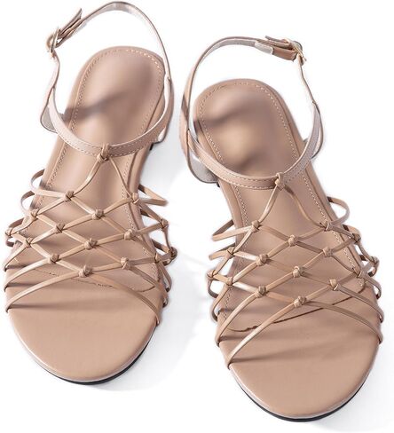 Mtzyoa Women's Strappy Flat Sandals, Knotted Design, Slingback Open Toe,Cream in Saudi Arabia