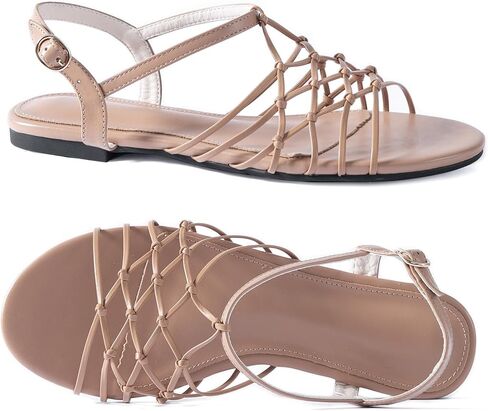 Mtzyoa Women's Strappy Flat Sandals, Knotted Design, Slingback Open Toe,Cream in Saudi Arabia