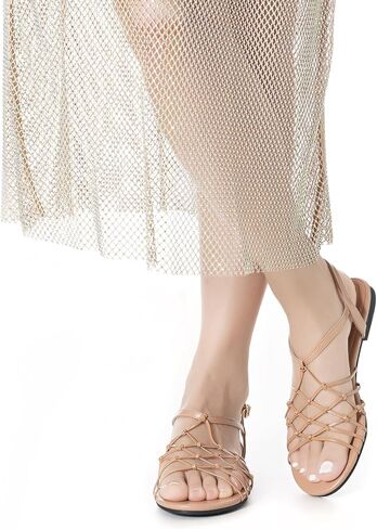 Mtzyoa Women's Strappy Flat Sandals, Knotted Design, Slingback Open Toe,Cream in Saudi Arabia