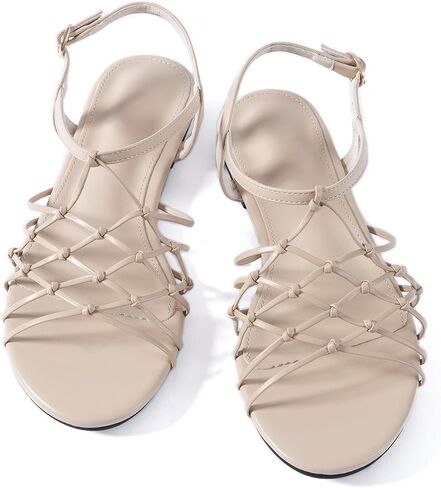 Mtzyoa Women's Strappy Flat Sandals, Knotted Design, Slingback Open Toe,Cream in Saudi Arabia
