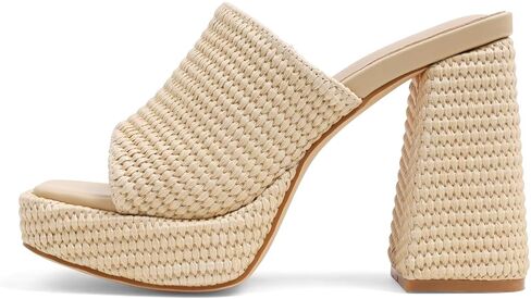 CELNEPHO Sandals Women Raffia Platform Summer Heeled Sandals, Open Toe Chunky Heel Slip On Wedge Mules Beach Shoes for Vacation in Saudi Arabia