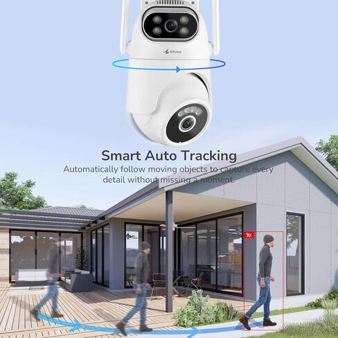 Kittyhok Dual Lens 4MP Outdoor Security Camera Wireless, 2.4/5GHz WiFi, Motion Detection, Auto Tracking, 360° Pan & Tilt, Night Vision, 2-Way Audio, 24/7 Record in Saudi Arabia