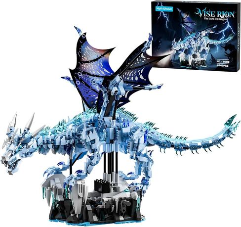 Mechanical Dark Ice Dragon Building Block Set with Motor & Hand Crank Motion Movable Head, Wings & Limbs Fantasy Dragon Model Kit for Teens & Adults in Saudi Arabia