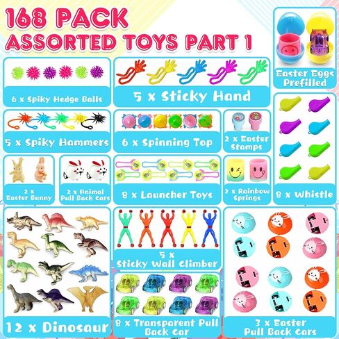 LINAYE 168 Packs Prefilled Easter Eggs Bulk with Toys Inside - Pre Filled Stuffed Eggs for Easter Egg Hunt, Gifts, Basket Stuffers, Party Favors for Kids in Saudi Arabia