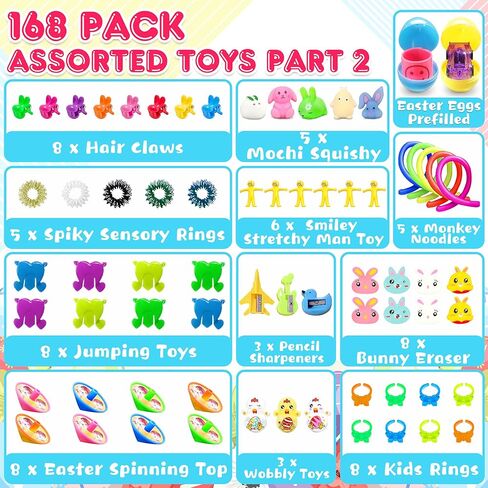 LINAYE 168 Packs Prefilled Easter Eggs Bulk with Toys Inside - Pre Filled Stuffed Eggs for Easter Egg Hunt, Gifts, Basket Stuffers, Party Favors for Kids in Saudi Arabia