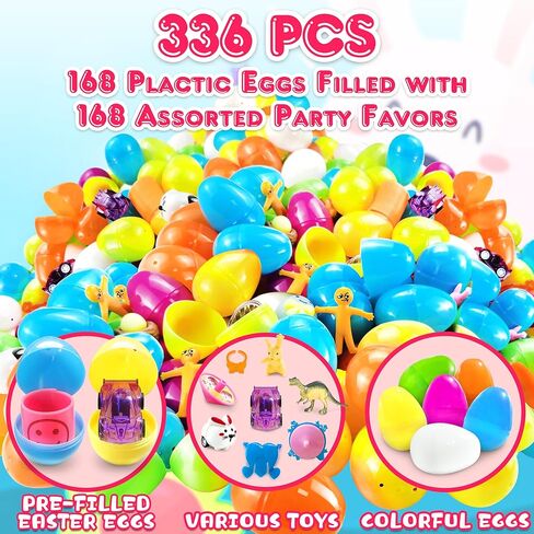 LINAYE 168 Packs Prefilled Easter Eggs Bulk with Toys Inside - Pre Filled Stuffed Eggs for Easter Egg Hunt, Gifts, Basket Stuffers, Party Favors for Kids in Saudi Arabia