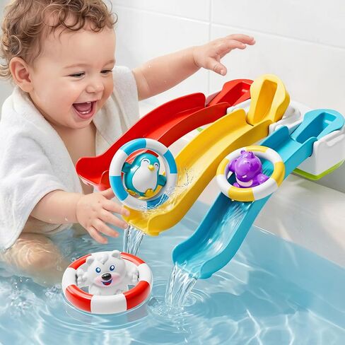 iPlay، iLearn Baby Slide Bath Toys للأطفال الصغار 1-3، مجموعة ألعاب دش حوض الاستحمام للرضع، حيوانات عائمة ممتعة في وقت الاستحمام، مجموعة ألعاب مياه حوض الاستحمام للأطفال، هدية عيد ميلاد 12 18 شهرًا، 1 2 3 سنوات للأولاد والبنات in Kuwait