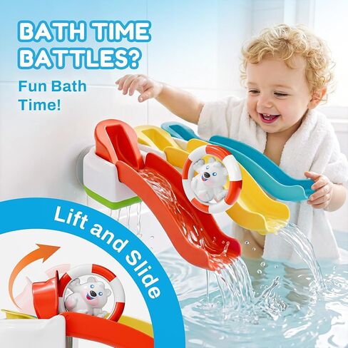 iPlay، iLearn Baby Slide Bath Toys للأطفال الصغار 1-3، مجموعة ألعاب دش حوض الاستحمام للرضع، حيوانات عائمة ممتعة في وقت الاستحمام، مجموعة ألعاب مياه حوض الاستحمام للأطفال، هدية عيد ميلاد 12 18 شهرًا، 1 2 3 سنوات للأولاد والبنات in Kuwait