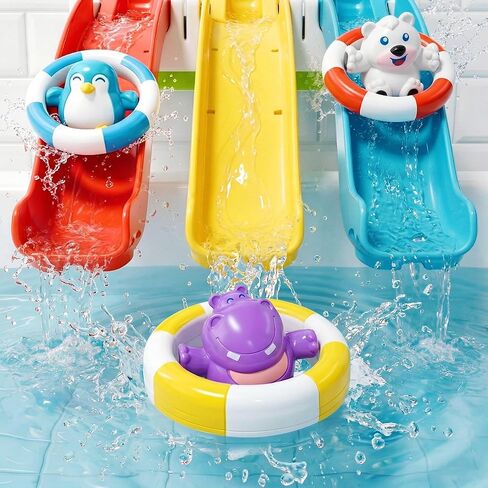 iPlay، iLearn Baby Slide Bath Toys للأطفال الصغار 1-3، مجموعة ألعاب دش حوض الاستحمام للرضع، حيوانات عائمة ممتعة في وقت الاستحمام، مجموعة ألعاب مياه حوض الاستحمام للأطفال، هدية عيد ميلاد 12 18 شهرًا، 1 2 3 سنوات للأولاد والبنات in Kuwait