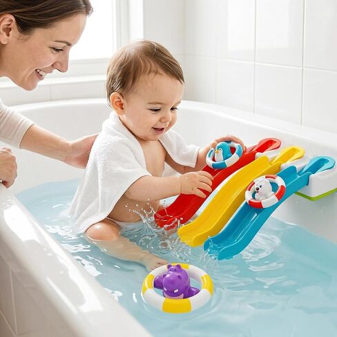 iPlay، iLearn Baby Slide Bath Toys للأطفال الصغار 1-3، مجموعة ألعاب دش حوض الاستحمام للرضع، حيوانات عائمة ممتعة في وقت الاستحمام، مجموعة ألعاب مياه حوض الاستحمام للأطفال، هدية عيد ميلاد 12 18 شهرًا، 1 2 3 سنوات للأولاد والبنات in Kuwait