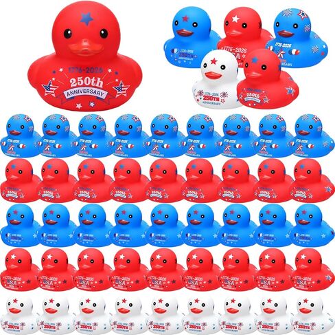 Foilswirl 50 جهاز كمبيوتر شخصى 250th الذكرى المطاطية البط الأحمر الأبيض الأزرق الوطني البط الصغير السائبة لوازم الحمام المطاطية للولايات المتحدة الأمريكية 4 يوليو يوم الذكرى يوم الاستقلال ديكور الحفلات in Kuwait