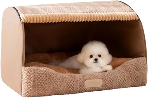 Large Dog House Indoor, Foldable Pet House Bed with Removable Plush Cushion, Warm Covered Dog Cave Nest Bed for Small Medium Extra Large Dogs (Brown, X-Large) in Saudi Arabia