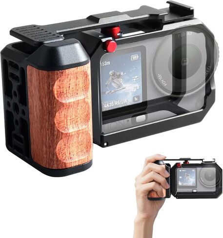 Vertical Shoot Camera Cage with Side Handle Compatible with DJI OSMO Action 6,Split-Type Cage and Handgrip with Seesaw Shutter Extender Bar and Built-in Cold Shoe Mount in Kuwait