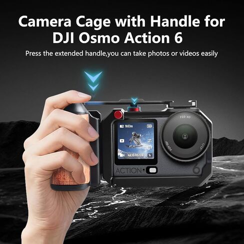Vertical Shoot Camera Cage with Side Handle Compatible with DJI OSMO Action 6,Split-Type Cage and Handgrip with Seesaw Shutter Extender Bar and Built-in Cold Shoe Mount in Kuwait