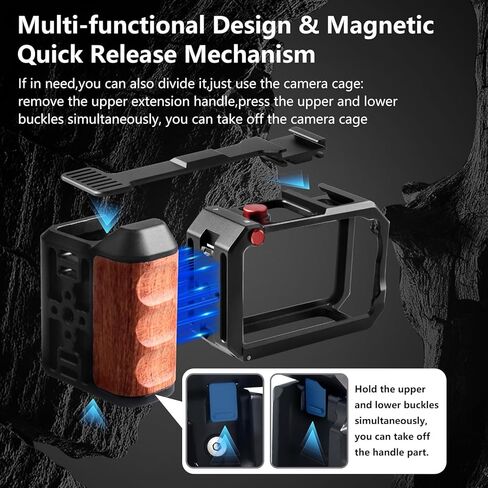 Vertical Shoot Camera Cage with Side Handle Compatible with DJI OSMO Action 6,Split-Type Cage and Handgrip with Seesaw Shutter Extender Bar and Built-in Cold Shoe Mount in Kuwait