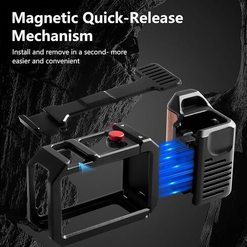 Vertical Shoot Camera Cage with Side Handle Compatible with DJI OSMO Action 6,Split-Type Cage and Handgrip with Seesaw Shutter Extender Bar and Built-in Cold Shoe Mount in Kuwait