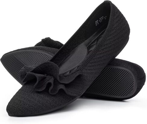 Women's Pointed Toe Ballet Flats Slip-on Knit Ruffled Flats Comfortable Casual Office Dressy Shoes in Saudi Arabia