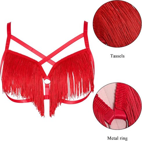 Women's Body Harness Punk Bra No Cup Plus Size Tassel Fashion Bra Gothic Christmas Carnival Halloween Dance Wife Gift in Saudi Arabia