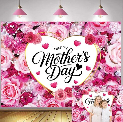 Pink Floral Happy Mother's Day Backdrop Flower Wall Mother's Day Party Banner Decoration Photo Shoot Props (8x6ft) in Kuwait