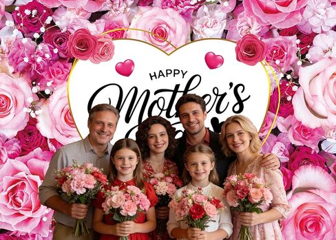 Pink Floral Happy Mother's Day Backdrop Flower Wall Mother's Day Party Banner Decoration Photo Shoot Props (8x6ft) in Kuwait