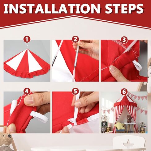 Preboun 4 Pcs Carnival Circus Tent Decor Backdrop 6 x 3 ft Red and White Indoor Reading Nook Hanging Party Decoration Canopy for Home Outdoor Circus Festive Birthday Candy Theme Party Photography in Kuwait