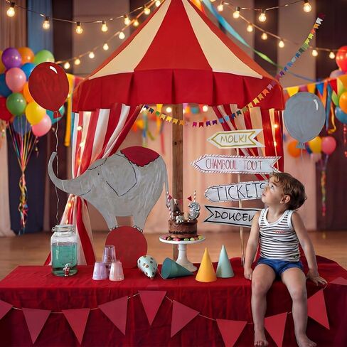 Preboun 4 Pcs Carnival Circus Tent Decor Backdrop 6 x 3 ft Red and White Indoor Reading Nook Hanging Party Decoration Canopy for Home Outdoor Circus Festive Birthday Candy Theme Party Photography in Kuwait