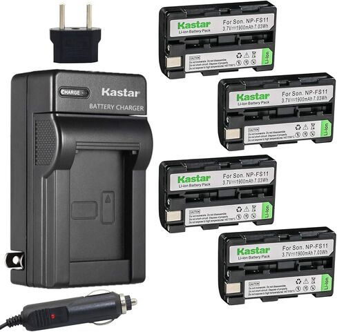 Kastar Battery 4-Pack and Charger for Sony NP-FS11 and CCD-CR1 CCD-CR5 DCR-PC1 DCR-PC2 DCR-PC3 DCR-PC4 DCR-PC5 DCR-TRV1VE Cybershot DSC-F505 DSC-F505V DSC-F55 DSC-F55V DSC-P1 DSC-P20 DSC-P30 DSC-P50 in Kuwait