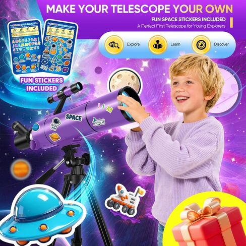 Telescope for Kids & Adults High Powered, 80mm Aperture 500mm Astronomy Refractor Telescope for Beginners (20X-150X), Portable with Adjustable Tripod, Phone Adapter, Backpack & Stickers (Purple) in Kuwait