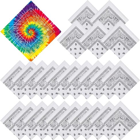 Tie Dye Paisley Bandanas Cowboy Hallowen Cotton Whit Bandanas Bulk Handkerchiefs for Men Women Cosplay Party Favors DIY in Saudi Arabia