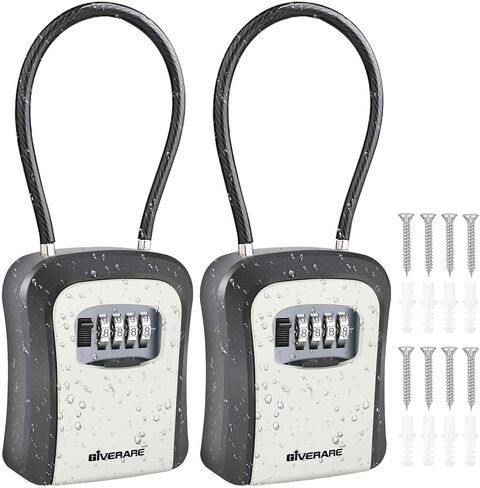 Key Lock Box, 4 Digits Combination Lockbox, Resettable Wall Mount Waterproof Outdoor Key Hider with Removable Shackle, Portable Safe Security Password Box with Mounting Kit & Dust-proof Cover-Grey in Saudi Arabia
