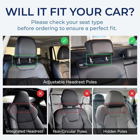 Adjustable Car Headrest Pillow, Road Pal Neck Support, Memory Foam U-Shaped Travel Sleeping Pillow for Kids & Adults, Head Neck Support for Car Seat Head Rest with Poles, Black in Kuwait