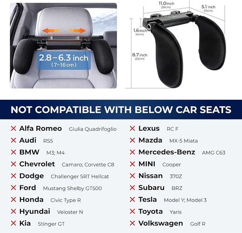 Adjustable Car Headrest Pillow, Road Pal Neck Support, Memory Foam U-Shaped Travel Sleeping Pillow for Kids & Adults, Head Neck Support for Car Seat Head Rest with Poles, Black in Kuwait
