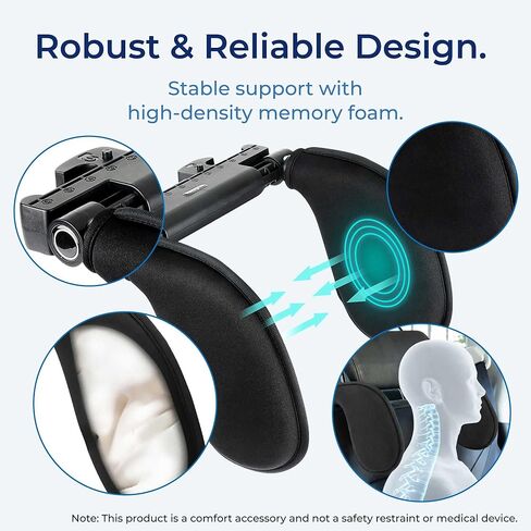Adjustable Car Headrest Pillow, Road Pal Neck Support, Memory Foam U-Shaped Travel Sleeping Pillow for Kids & Adults, Head Neck Support for Car Seat Head Rest with Poles, Black in Kuwait