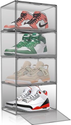 2 Pcs XX-Large Acrylic Shoe Display Case, 15.3'' x 9.8'' x 11.4'' Boot Boxes for Tall Boots Size 15 Sneaker Case Super Large Storage Boxes for Boots, Handbag, Collectibles, Books, Cosmetic in Saudi Arabia