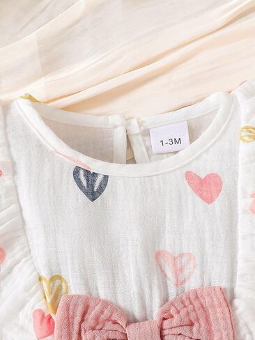 Baby Girl Heart Muslin Romper with Headband, Cotton Long Sleeve Ruffle Jumpsuit Infant Fall Spring Clothes, 1-18 Months in Kuwait