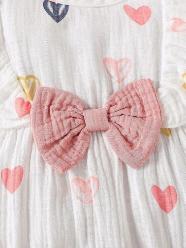 Baby Girl Heart Muslin Romper with Headband, Cotton Long Sleeve Ruffle Jumpsuit Infant Fall Spring Clothes, 1-18 Months in Kuwait