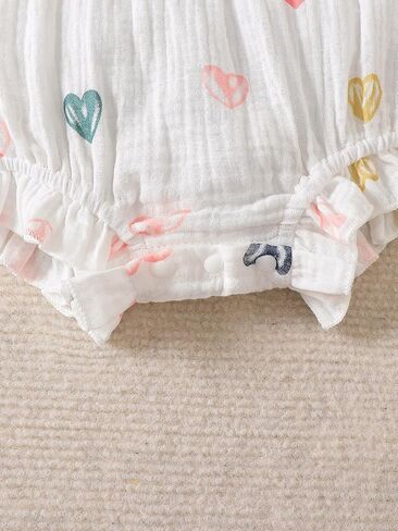 Baby Girl Heart Muslin Romper with Headband, Cotton Long Sleeve Ruffle Jumpsuit Infant Fall Spring Clothes, 1-18 Months in Kuwait