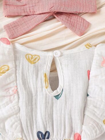 Baby Girl Heart Muslin Romper with Headband, Cotton Long Sleeve Ruffle Jumpsuit Infant Fall Spring Clothes, 1-18 Months in Kuwait