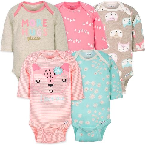 5-Pack Baby Girls Fox Long Sleeve Onesies® Bodysuits in Kuwait