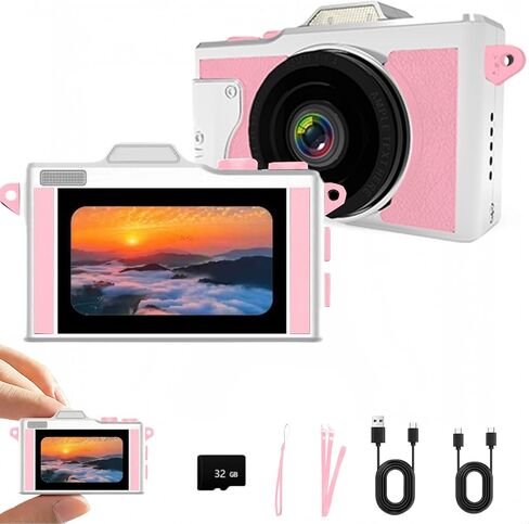 Mini Keychain Digital Camera,5MP FHD Aluminum Alloy Material Tiny Portable Small Retro Cameras,Pocket Video Recorder with 32GB Card for Travel Recording, Birthday Gifts, Party & Vlog (Black) in Kuwait