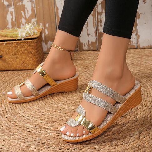 Women's Wedge Sandals Arch Support Comfortable Slide Sandal Open Toe Orthotic Walking Sandals Dressy Slip On Beach in Saudi Arabia