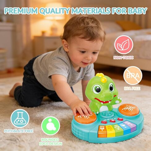 Dinosaur Baby Piano Toy with Animal Sounds, Light Up Educational Keyboard, Interactive Musical Toys for Babies 6-12 Months and Toddlers in Kuwait