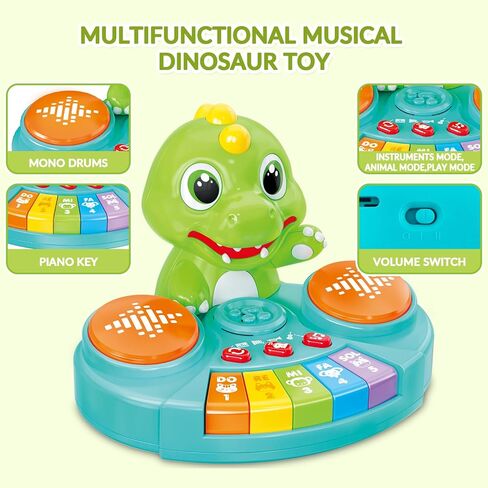 Dinosaur Baby Piano Toy with Animal Sounds, Light Up Educational Keyboard, Interactive Musical Toys for Babies 6-12 Months and Toddlers in Kuwait