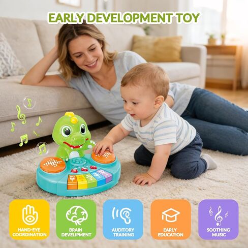Dinosaur Baby Piano Toy with Animal Sounds, Light Up Educational Keyboard, Interactive Musical Toys for Babies 6-12 Months and Toddlers in Kuwait