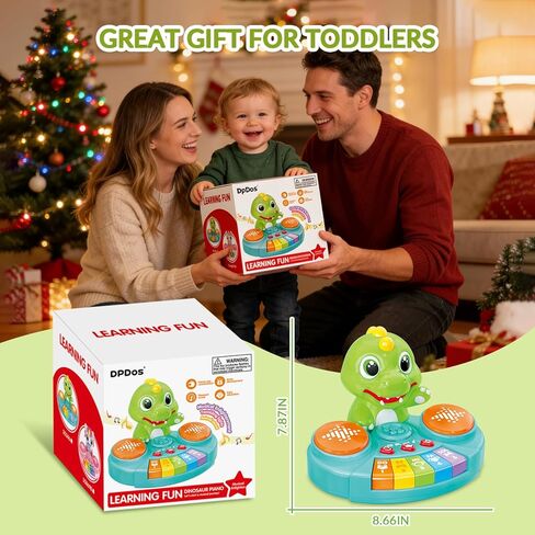 Dinosaur Baby Piano Toy with Animal Sounds, Light Up Educational Keyboard, Interactive Musical Toys for Babies 6-12 Months and Toddlers in Kuwait