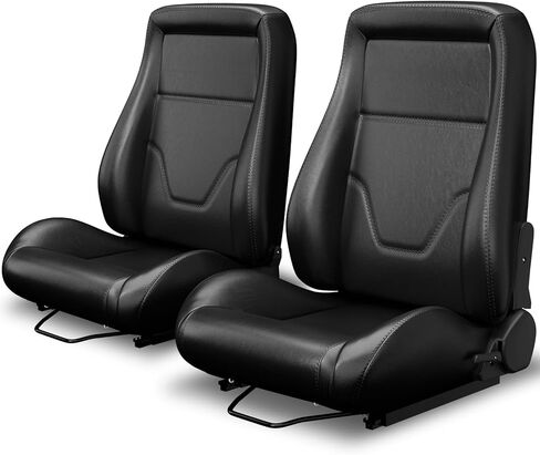 2 Pieces Universal Classic PVC Suede OBS Style Seats with Dual Sliders Reclinable Low Back Bucket Seats for Driver and Passenger Side Not Including Seat Bracket (Black B) in Saudi Arabia