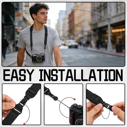 1 Pcs Adjustable Shoulder Strap with Pad and 2 Sets of Quick Release Buckles, Nylon Replacement Strap for Camera, Tablet, iPad, Laptop, Binocular, Luggage Bag (39.4-63 Inch, Black) in Kuwait