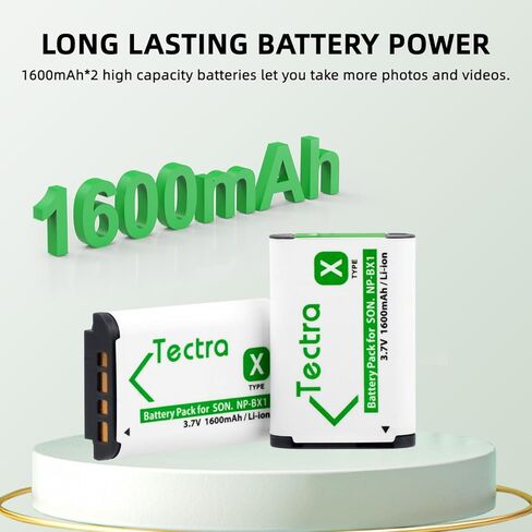 بطارية Tectra NP-BX1 وشاحن مزدوج LED لسوني ZV-1، ZV-1F، ZV-1 II، Cyber-Shot DSC-RX100 (II/III/IV/V/VA/VI/VII)، DSC-HX80، HX90V، HX95، HX99، RX1، RX1R II، FDR-X3000 in Kuwait