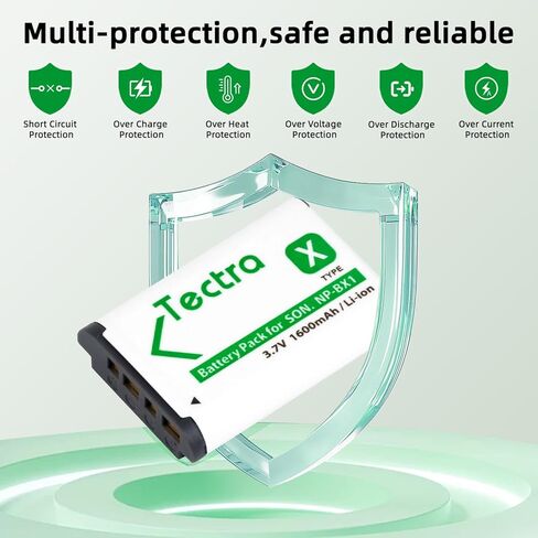 بطارية Tectra NP-BX1 وشاحن مزدوج LED لسوني ZV-1، ZV-1F، ZV-1 II، Cyber-Shot DSC-RX100 (II/III/IV/V/VA/VI/VII)، DSC-HX80، HX90V، HX95، HX99، RX1، RX1R II، FDR-X3000 in Kuwait